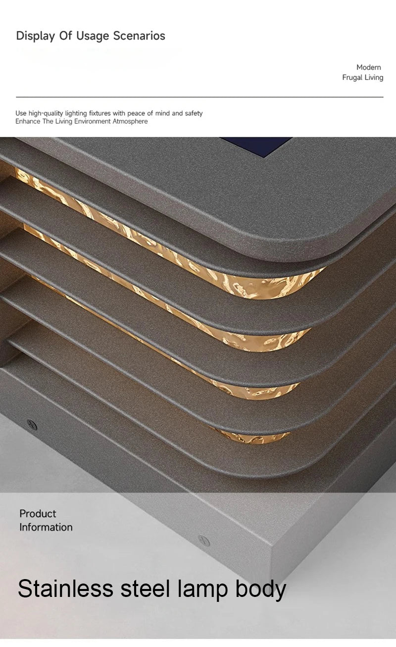 Solar Pillar Lights LED Wall Lamp Outdoor Waterproof Solar Energy Home Decor Lighting Fence Villa Gate Garden Door Courtyard