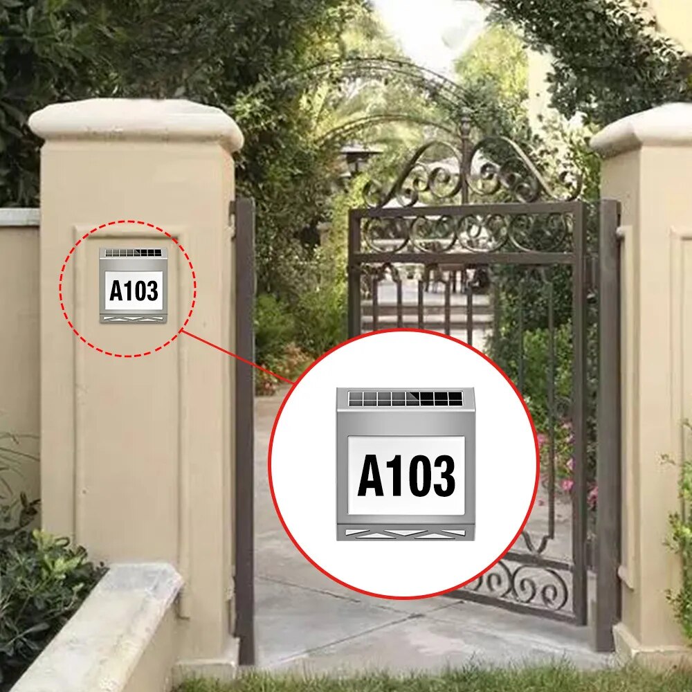 Solar Powered Door Sign Light Road Digital Stainless Steel House Numbers Solar Lighting Outdoor Wall Address Yard Number Light