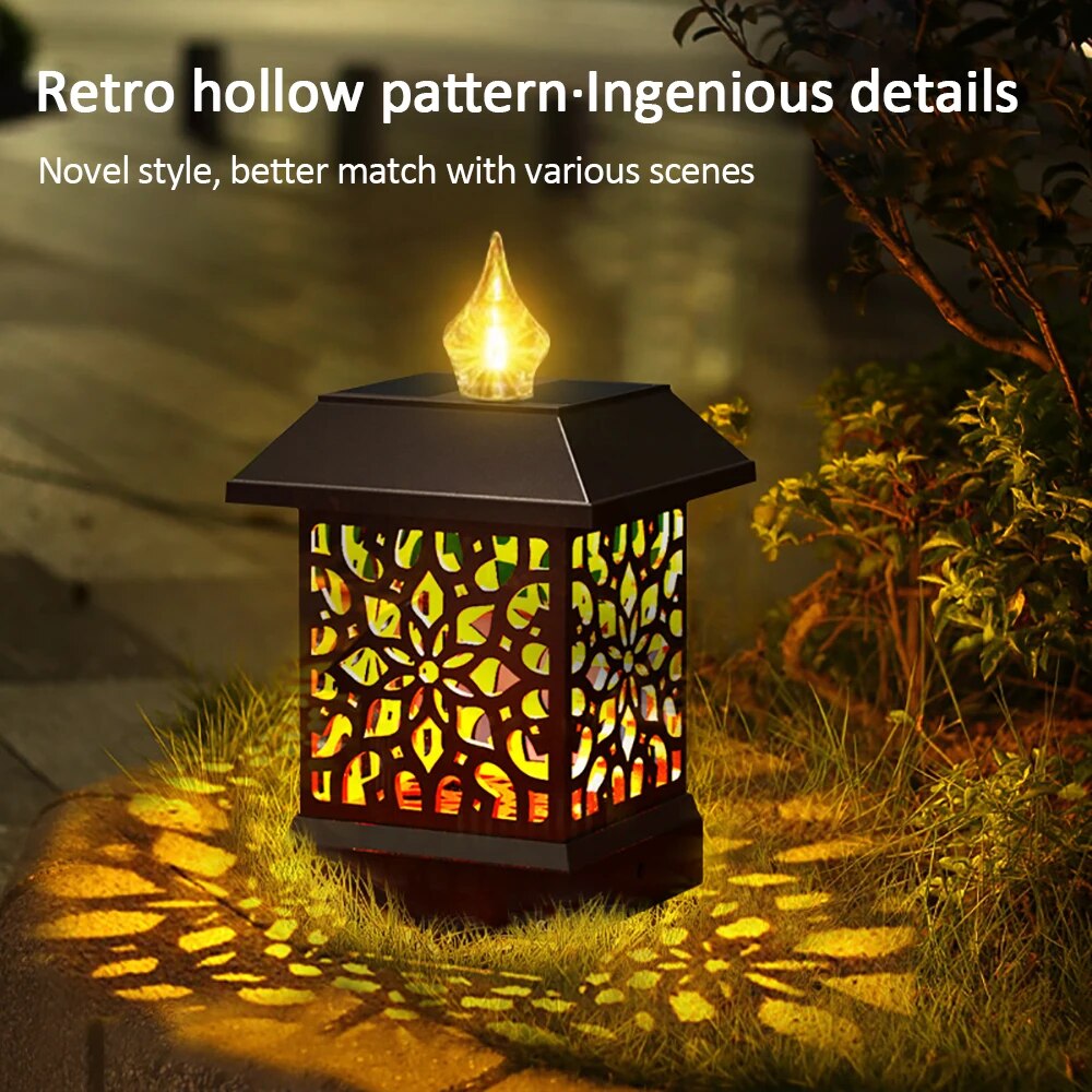 LED Solar Pillar Lantern Light Retro Lantern Waterproof Outdoor Column Head Night Light for Garden Fence Landscape Decoration