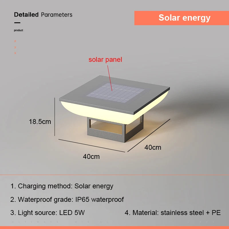 Solar Pillar Lights LED Wall Lamp Solar Energy Home Decor Lighting Outdoor Waterproof Fence Villa Gate Garden Door Courtyard