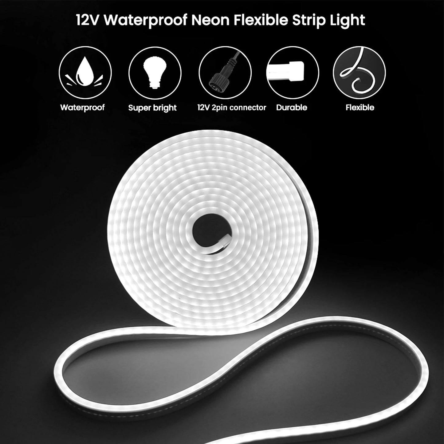 Waterproof Solar Neon LED Strip 12V 2835 SMD Flexible Tape Light IP67 Outdoor Decor Warm/ Cool White Remote Control 6mm X 12mm