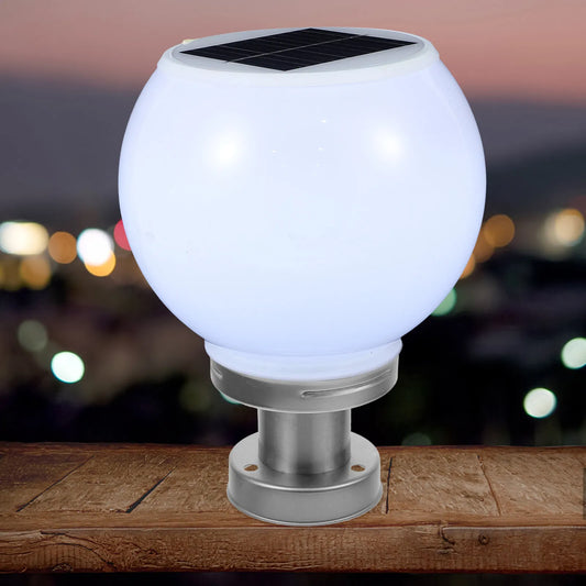 LED 200MM Solar Wall Pillar Lamp Outdoor Round Ball Round Light(White)