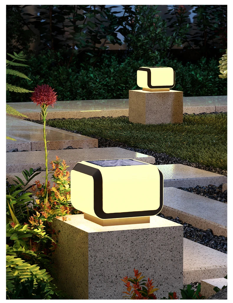 Solar Pillar Lights Outdoor Waterproof LED Wall Lamp Lighting Home Decor Solar Energy Square Lamp Villa Gate Garden Door Fence