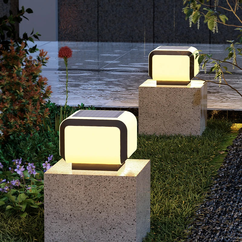 Solar Pillar Lights Outdoor Waterproof LED Wall Lamp Lighting Home Decor Solar Energy Square Lamp Villa Gate Garden Door Fence