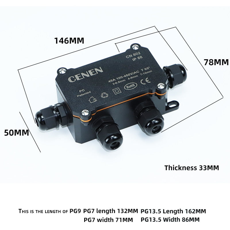 Plastic Waterproof junction box, Black PC flame-retardant electrical instrument Outdoor LED Lighting, Waterproof junction box IP68, 2/3/6holes