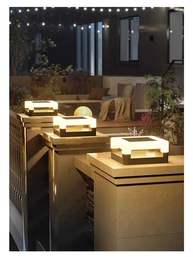 Outdoor Waterproof Solar Pillar Lights LED Wall Lamp Square Home Decor Solar Energy Super Bright Villa Lighting Door Gate Garden