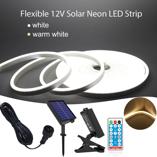 Waterproof Solar Neon LED Strip 12V 2835 SMD Flexible Tape Light IP67 Outdoor Decor Warm/ Cool White Remote Control 6mm X 12mm