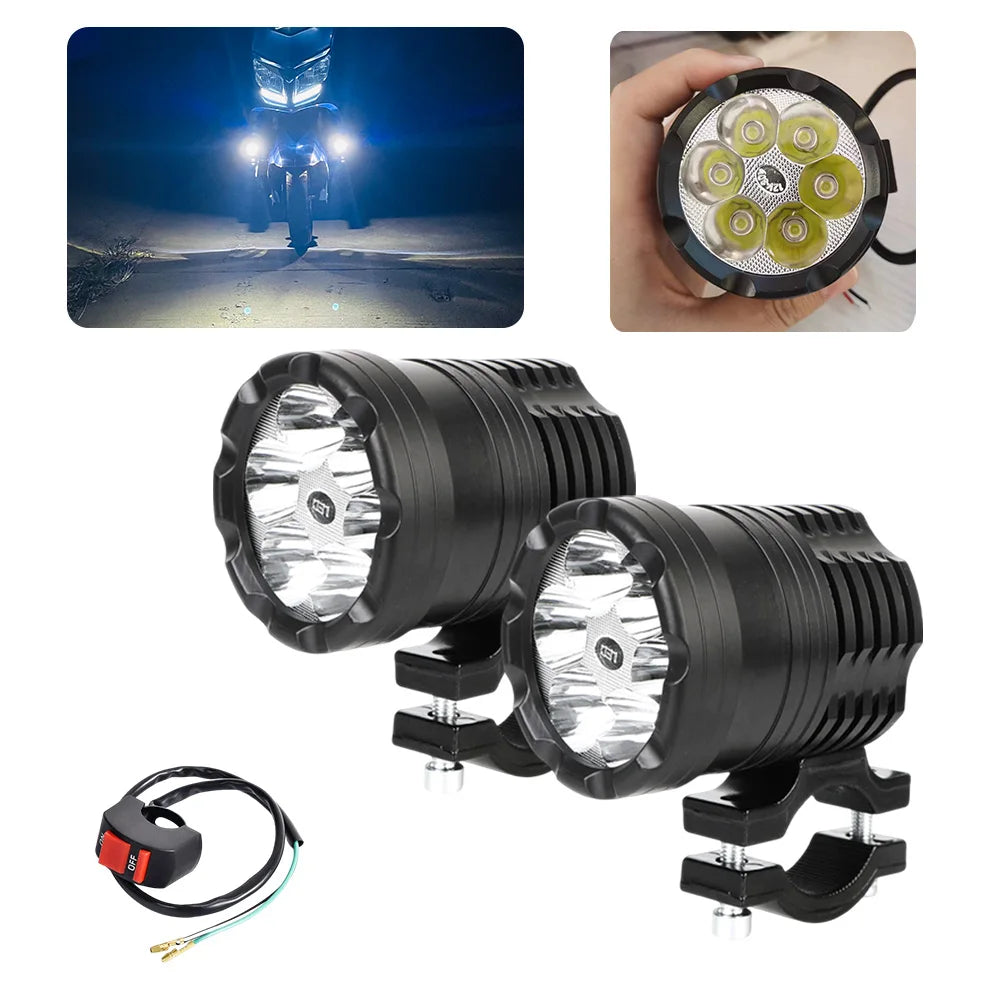 Additional Led Headlights For Motorcycle Fog Lights High/Low/Strobe Auxiliary Front Spotlights Long Range Round Flashing Lights