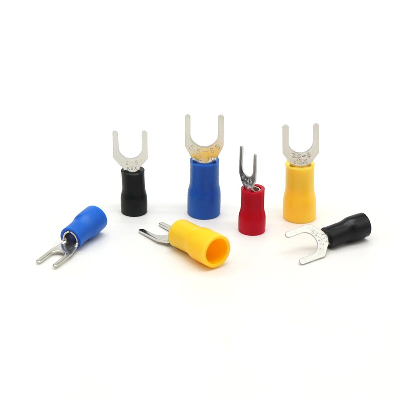 100Pcs SV Type Wire Spring Terminal SV1.25 SV2 Fork U Y  PVC Insulate Ferrules Block Spade Cold Press Cable End Crimp Connector