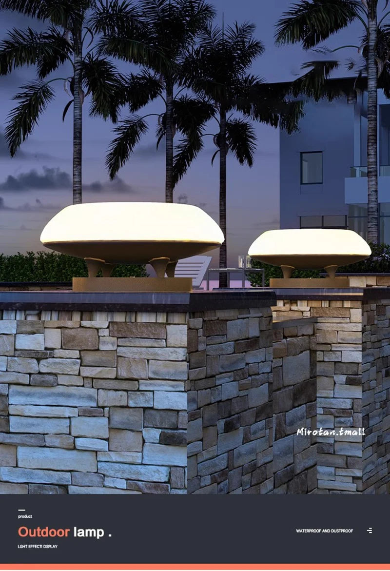 Solar Pillar Lights LED Wall Lamp Outdoor Waterproof Round Model Home Decor Gate Garden Lighting Decor Solar Energy Super Door