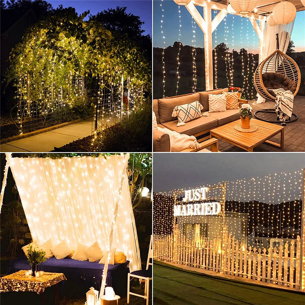 LED Solar Fairy Curtain Lights Waterproof Outdoor String Lights Christmas Garland String Lights Deco For Yard Garden Pavilion