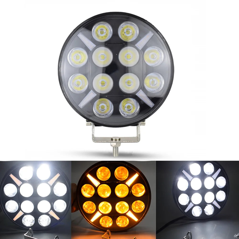 7" Round Off Road LED Lights Driving Truck Work Spotlight Headlight White Flash Turn signal light Yellow for ATV UTV Car Jeep