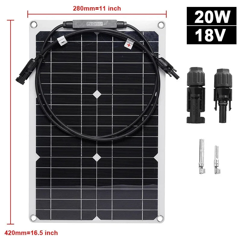 18V Solar Panel Outdoor Waterproof 15W 20W Monocrystalline Silicon Solar Panel With Connector Car Yacht Boat Charger Solar Panel