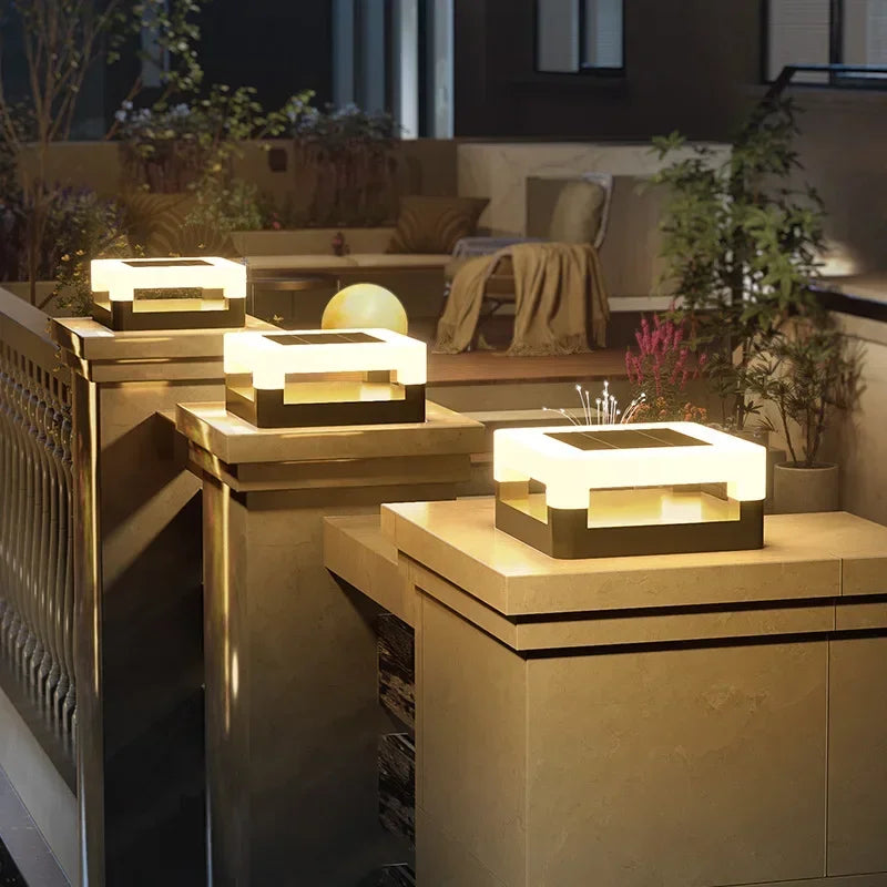 Outdoor Waterproof Solar Pillar Lights LED Wall Lamp Square Home Decor Solar Energy Super Bright Villa Lighting Door Gate Garden