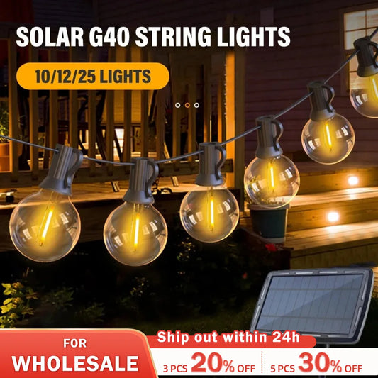Solar Lights Outdoor G40 Garden String Lights USB Rechargeable Waterproof Outdoor Decoration Lights For Terrace Christmas