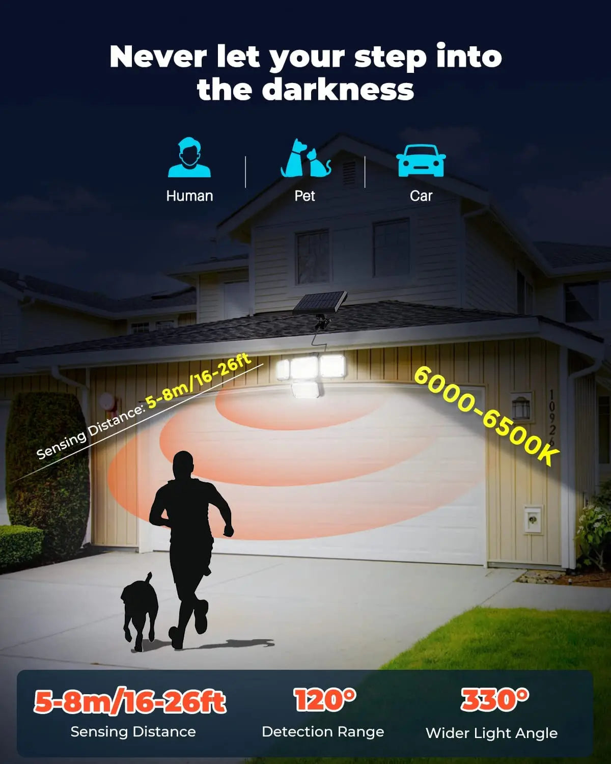 Waterproof Solar Powered Outdoor Light Motion Sensor 2000LM 333 LED Security Street Lamp Sconce Spotlights for Garden Decoration