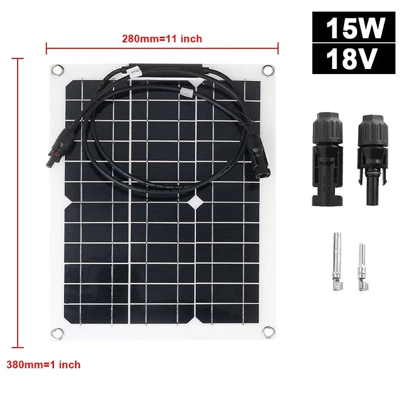 18V Solar Panel Outdoor Waterproof 15W 20W Monocrystalline Silicon Solar Panel With Connector Car Yacht Boat Charger Solar Panel