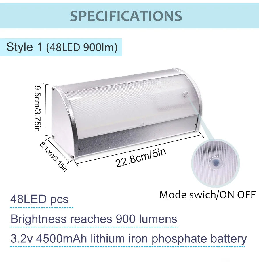 Super Bright Solar Led Lights Outdoor with Sensor 4 Modes Lamp Aluminium Shell Wall Lighting for Garden Security Lighting