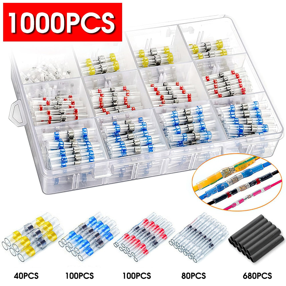 50-1000Pcs Solder Seal Wire Connectors Heat Shrink Solder Butt Insulated Connectors Solder Connector Kit Automotive Marine