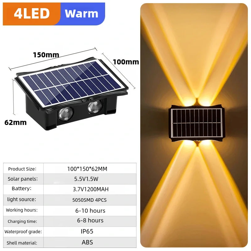 Solar LED Light Wall Lamp Outdoor Waterproof High Brightness Up And Down Luminous Lighting for Outdoor Garden Decoration