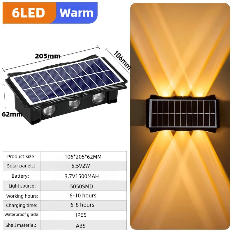 Solar LED Light Wall Lamp Outdoor Waterproof High Brightness Up And Down Luminous Lighting for Outdoor Garden Decoration