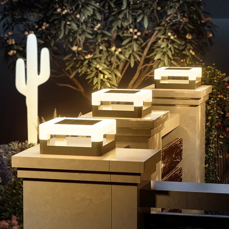 Outdoor Waterproof Solar Pillar Lights LED Wall Lamp Square Home Decor Solar Energy Super Bright Villa Lighting Door Gate Garden