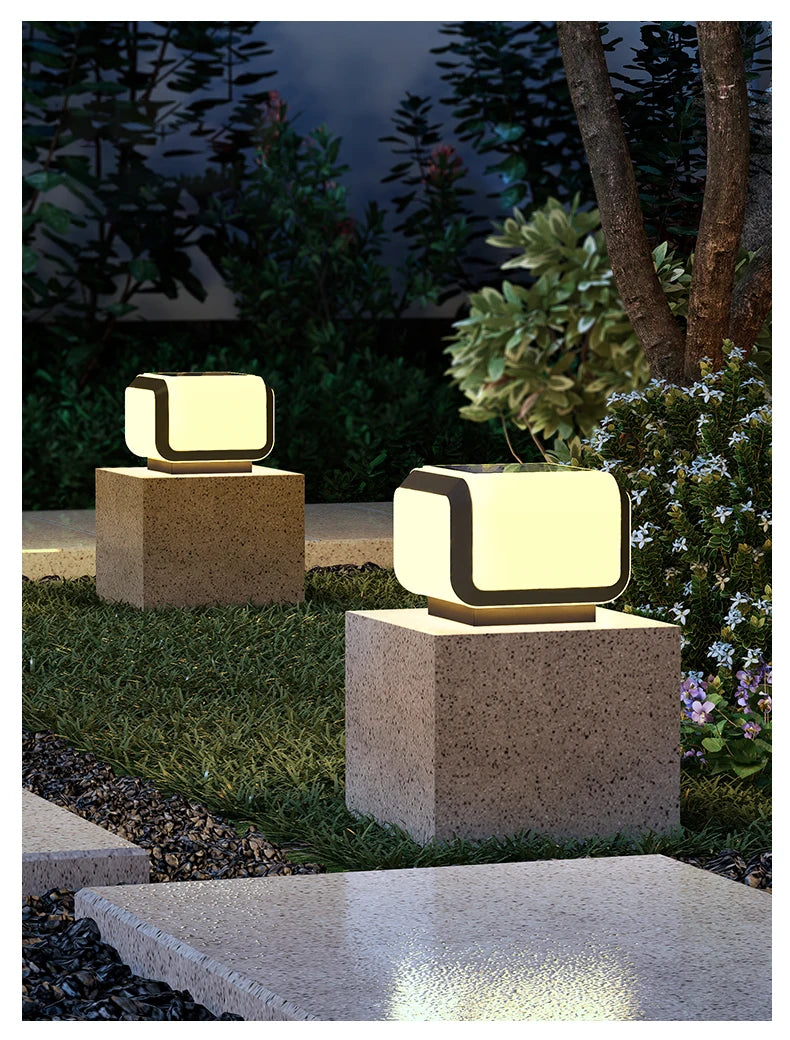 Solar Pillar Lights Outdoor Waterproof LED Wall Lamp Lighting Home Decor Solar Energy Square Lamp Villa Gate Garden Door Fence