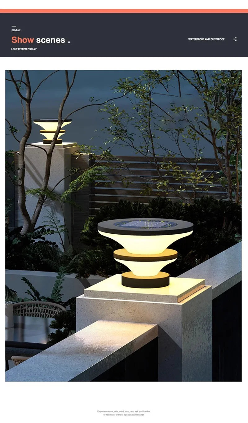 Solar Pillar Lights Solar Energy Super Bright Lighting LED Wall Lamp Outdoor Waterproof Modern Home Decor Villa Door Gate Garden