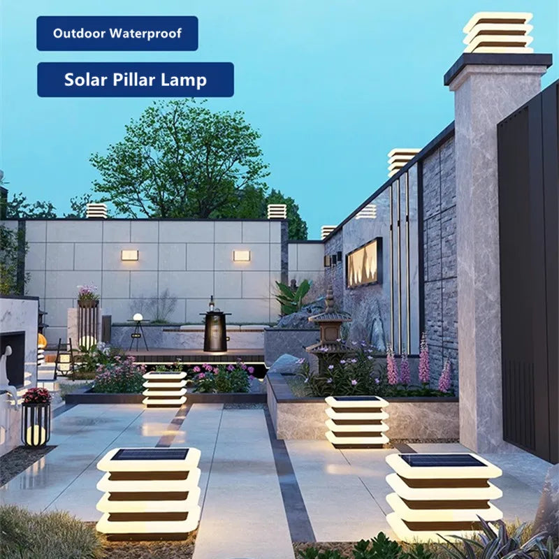 Waterproof Solar Wall Lawn Lamp Solar Column Head Light Outdoor Courtyard Door Pillar Lamp Outdoor Post Light Villa DoorLighting