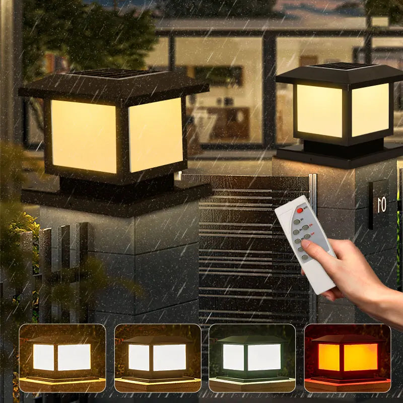 LED Solar Lights Outdoors Waterproof Solar Column Light Classical style Timed with Remote Control LED Light for Garden Patio