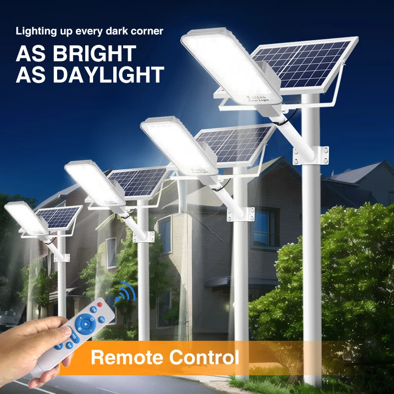 Ultra bright solar outdoor street light 6000MA, with timed remote control solar wall light, running from dusk to dawn, suitable