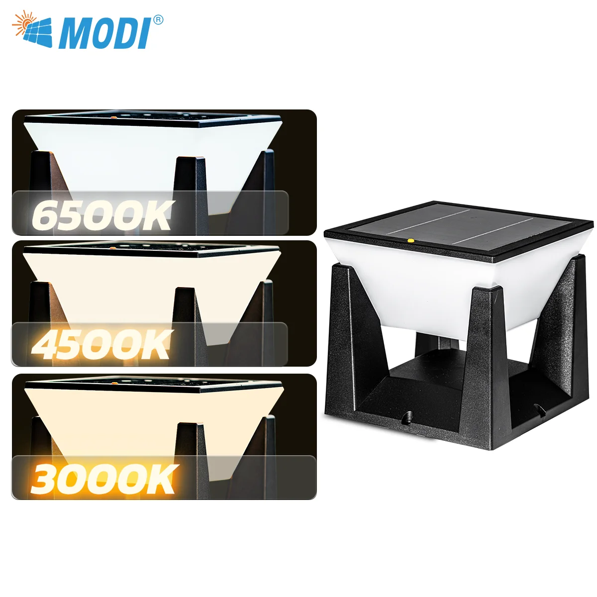 3-Color Solar Post Light IP65 Waterproof Outdoor Garden Yard Pathway LED Lamp - Solar Powered Lighting