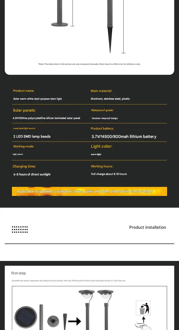 Solar Landscape Pathway Lights Super Bright Warm White Waterproof Solar Garden Lamp for Outdoor Pat Sidewalk Driveway Walk Way