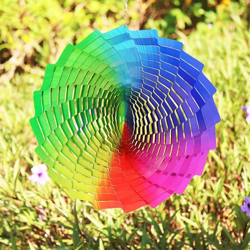 Rainbow Wind Spinner Outdoor Garden Hanging Ornaments Metal Sculpture Kinetic Yard Tunnel Chimes Spinners Home Decoration Gifts