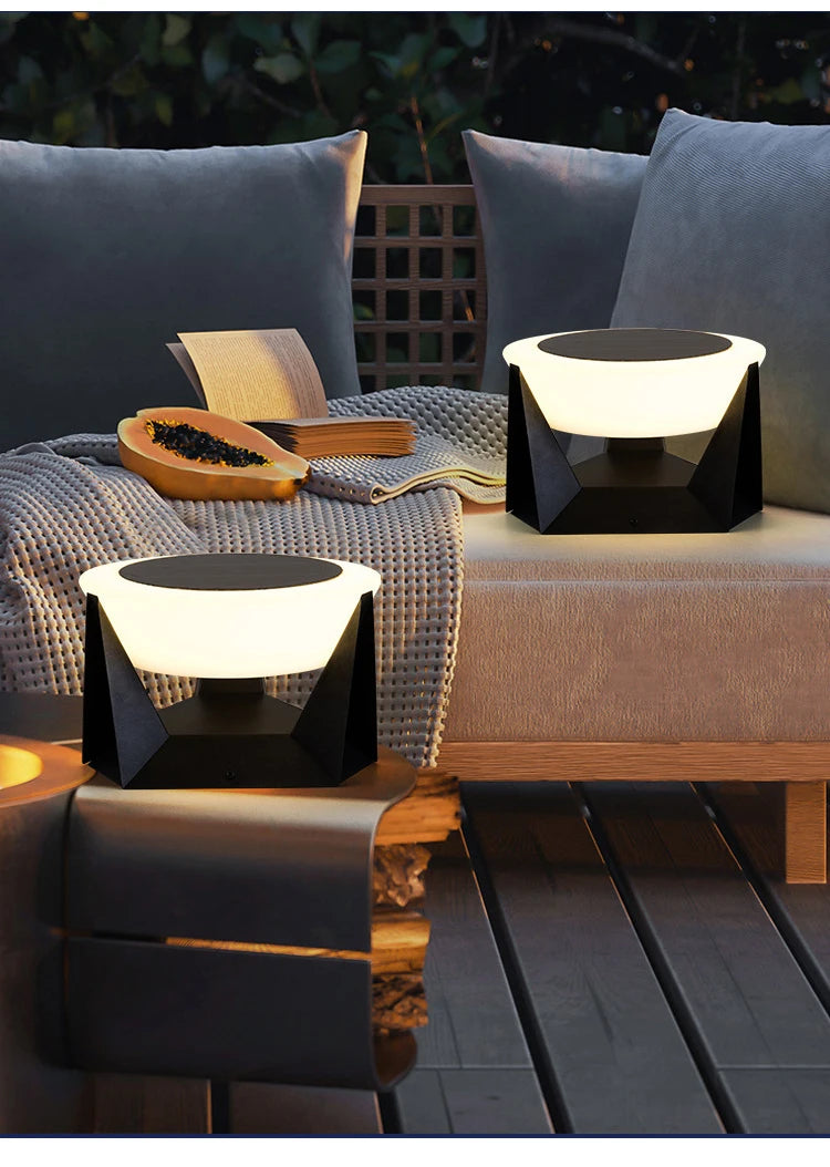 Stainless steel LED remote-controlled cylindrical solar column light,waterproof outdoor courtyard light, door post dimming light