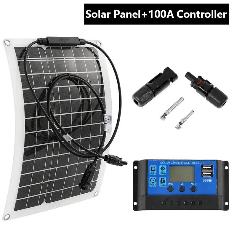 30W-600W Flexible Solar Panel 12V Battery Charger Dual USB With 10A-100A Controller Solar Cell Power Bank for Phone Car Yacht