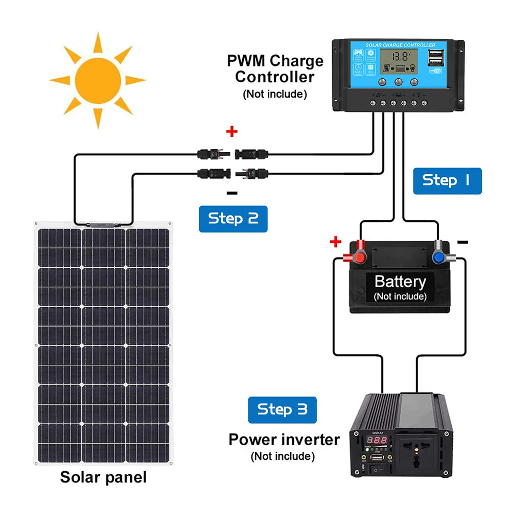 500W 400w 300W 200w 12v portable Solar Panel Flexible 18V 100W 1000W plate CELLS Monocrystalline silicon Panel Solar kit