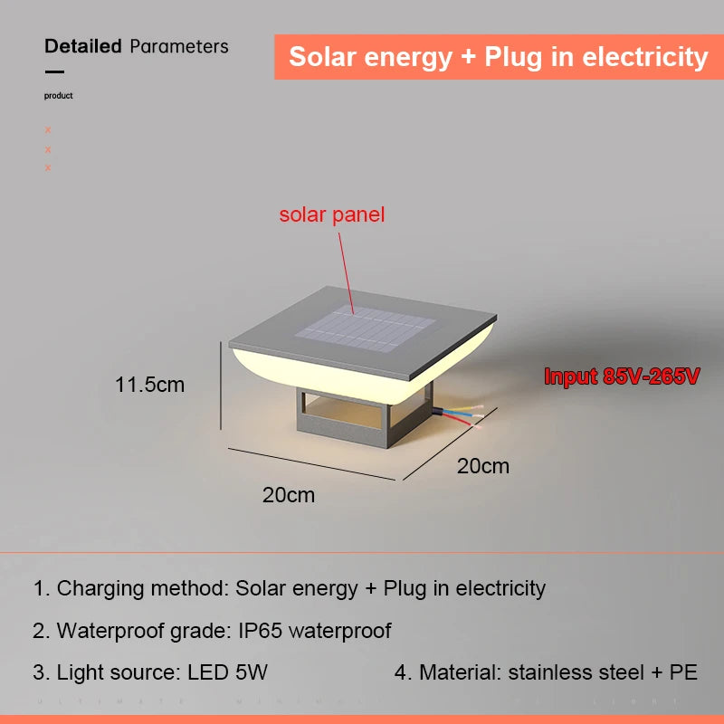 Solar Pillar Lights LED Wall Lamp Solar Energy Home Decor Lighting Outdoor Waterproof Fence Villa Gate Garden Door Courtyard