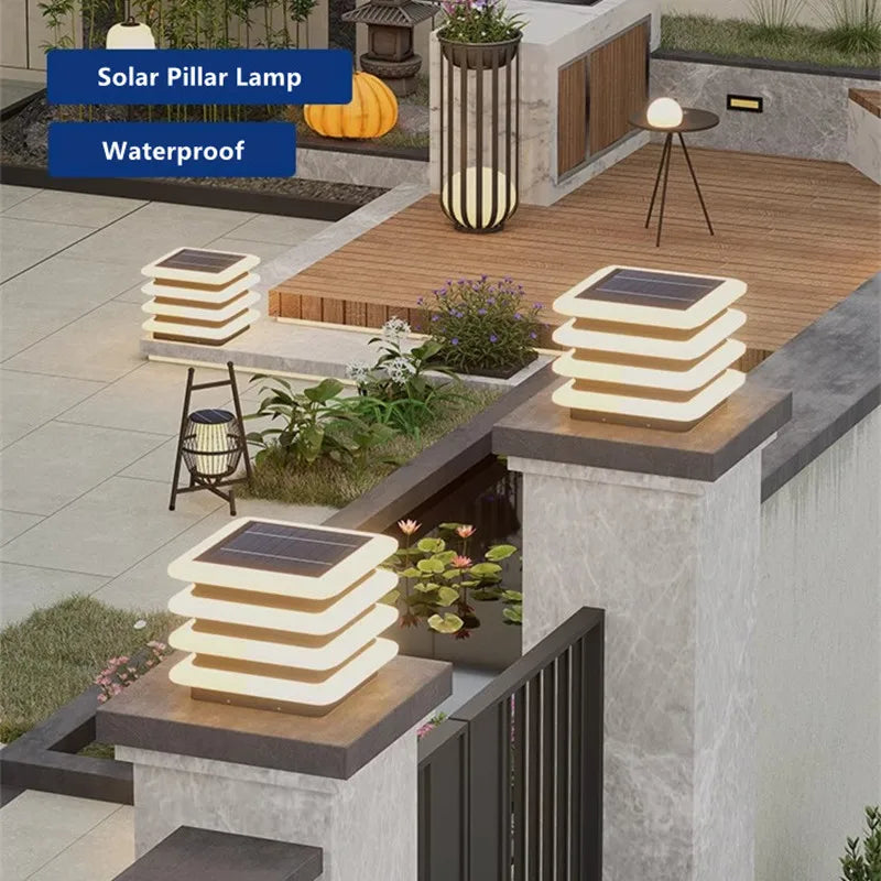 Waterproof Solar Wall Lawn Lamp Solar Column Head Light Outdoor Courtyard Door Pillar Lamp Outdoor Post Light Villa DoorLighting