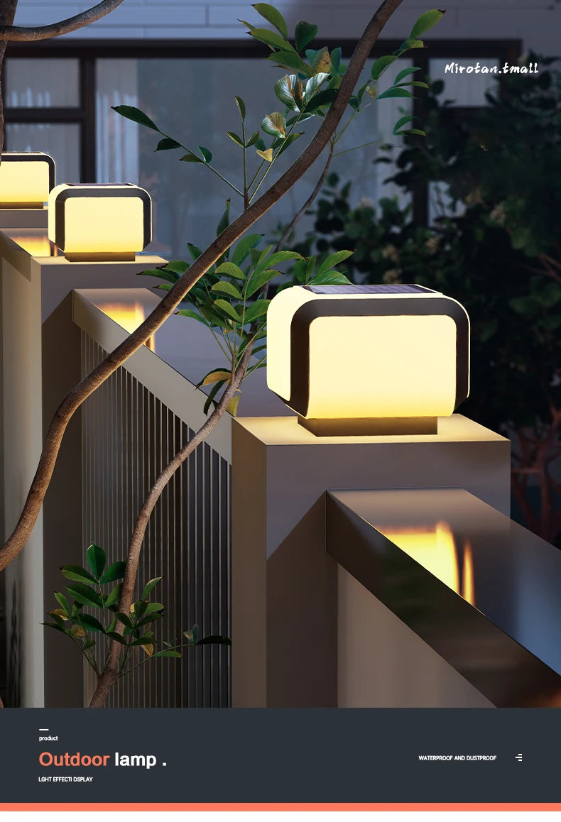 Solar Pillar Lights Outdoor Waterproof LED Wall Lamp Lighting Home Decor Solar Energy Square Lamp Villa Gate Garden Door Fence