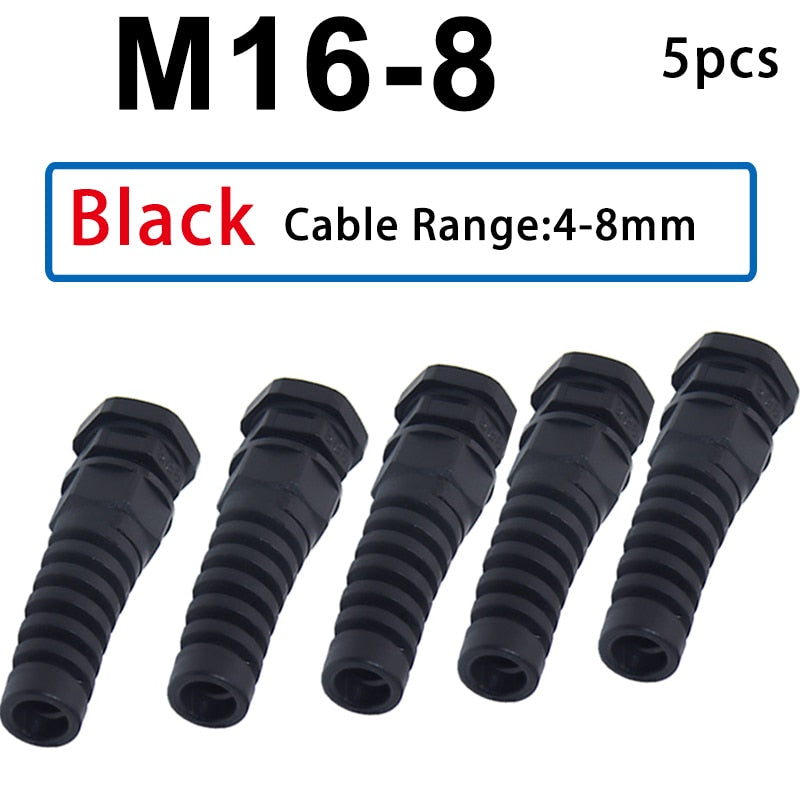 5pcs Waterproof IP68 Anti-bending Cable Gland M12 Plastic Joint M16 Nylon PA66 Torsion-proof Glands M20 M25 Seal Joint M18 Connector