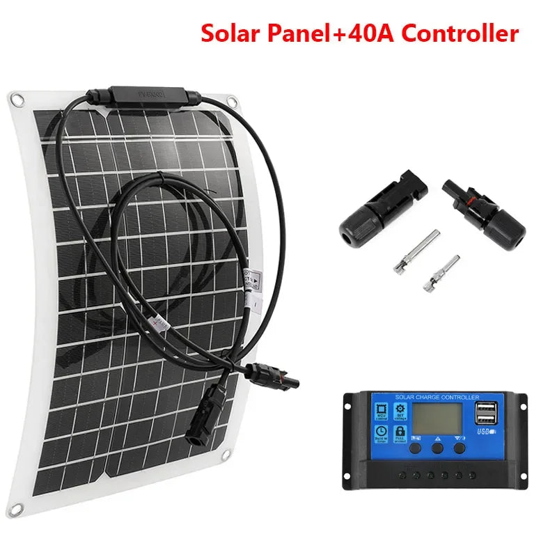 30W-600W Flexible Solar Panel 12V Battery Charger Dual USB With 10A-100A Controller Solar Cell Power Bank for Phone Car Yacht