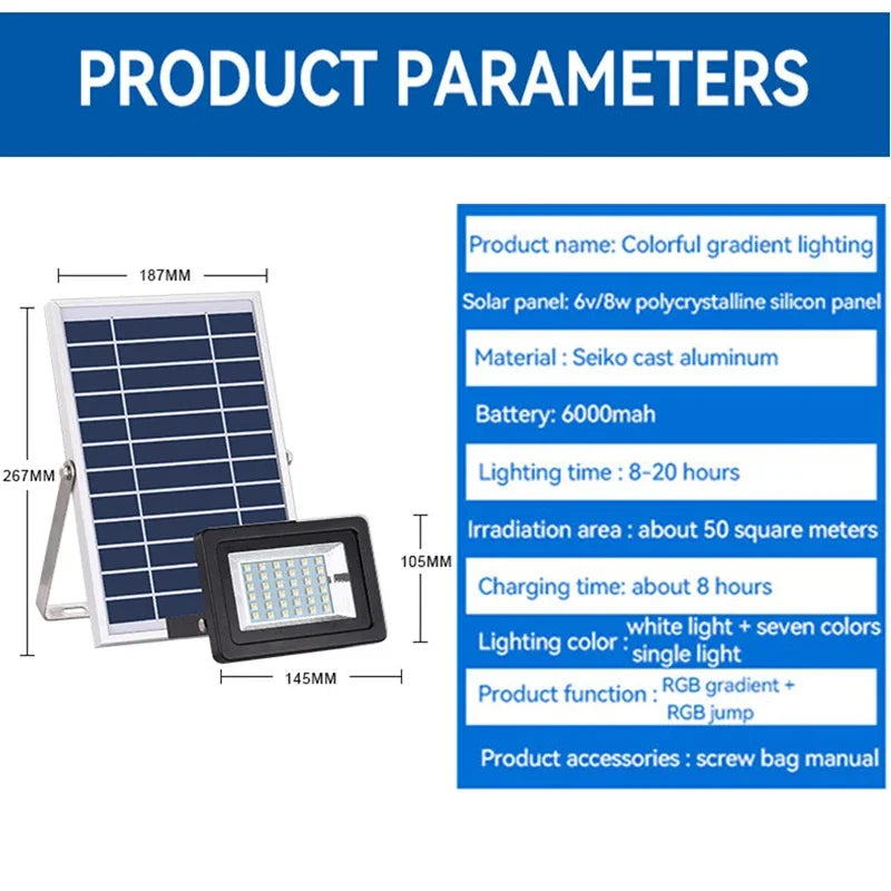 KERWIN Outdoor Solar Flood Light Remote Control Wall Mounted Waterproof IP65 Colorful Gradient LED For Courtyard Street Lamp