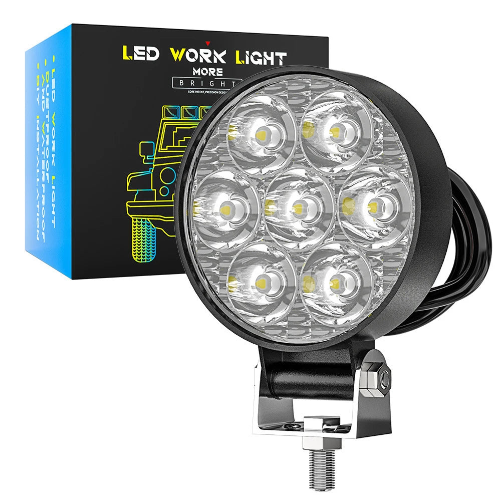 12/24V Round LED Work Light Spot Lamp Offroad Truck Tractor Boat SUV UTE 8000LM 6500K Driving Lamp Car Accessories