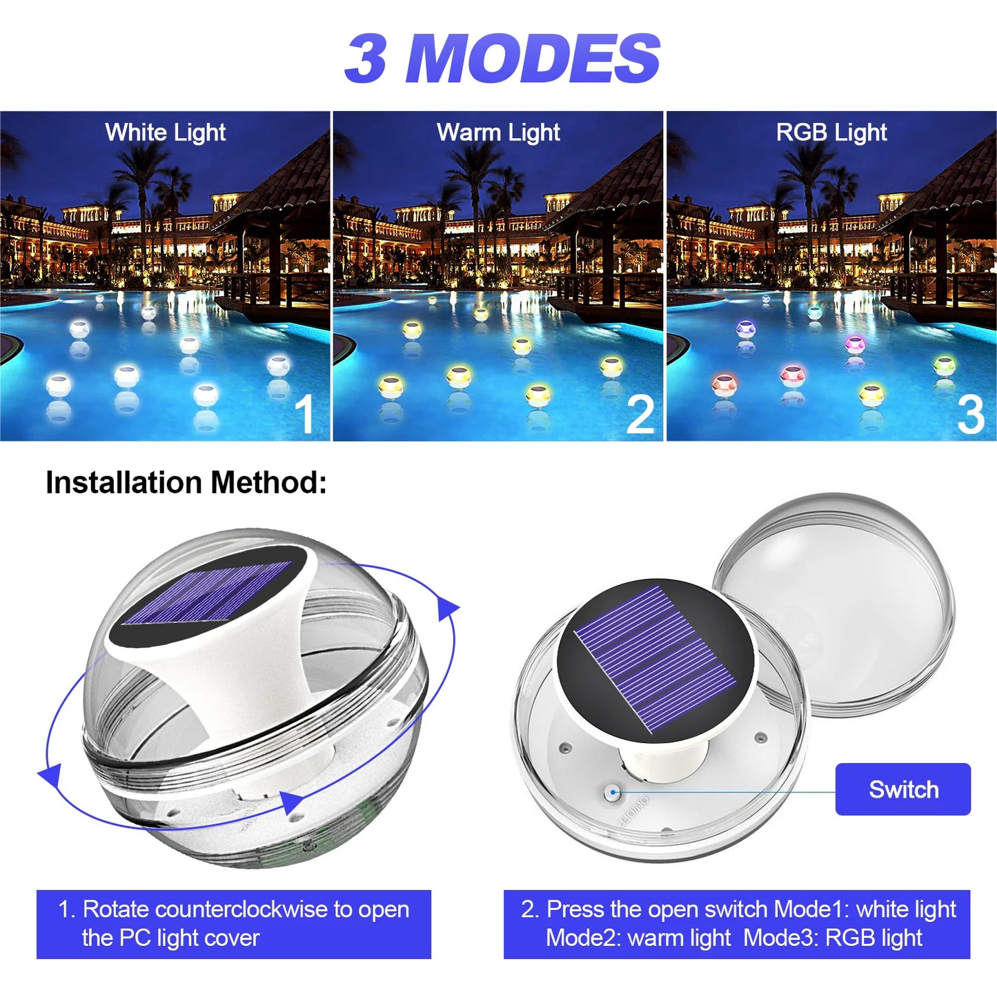 Floating Pool Lights Solar Pool Lights RGB Colour Changing IP65 Waterproof LED Night Light for Swimming Pool Hot Tub Pond Decor - Free Shipping