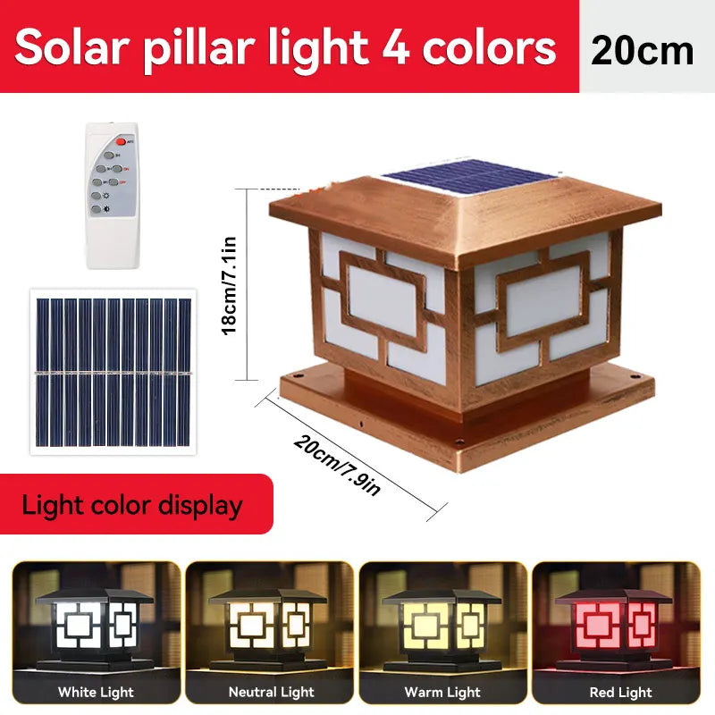 LED Solar Lights Outdoors Waterproof Solar Column Light Classical style Timed with Remote Control LED Light for Garden Patio