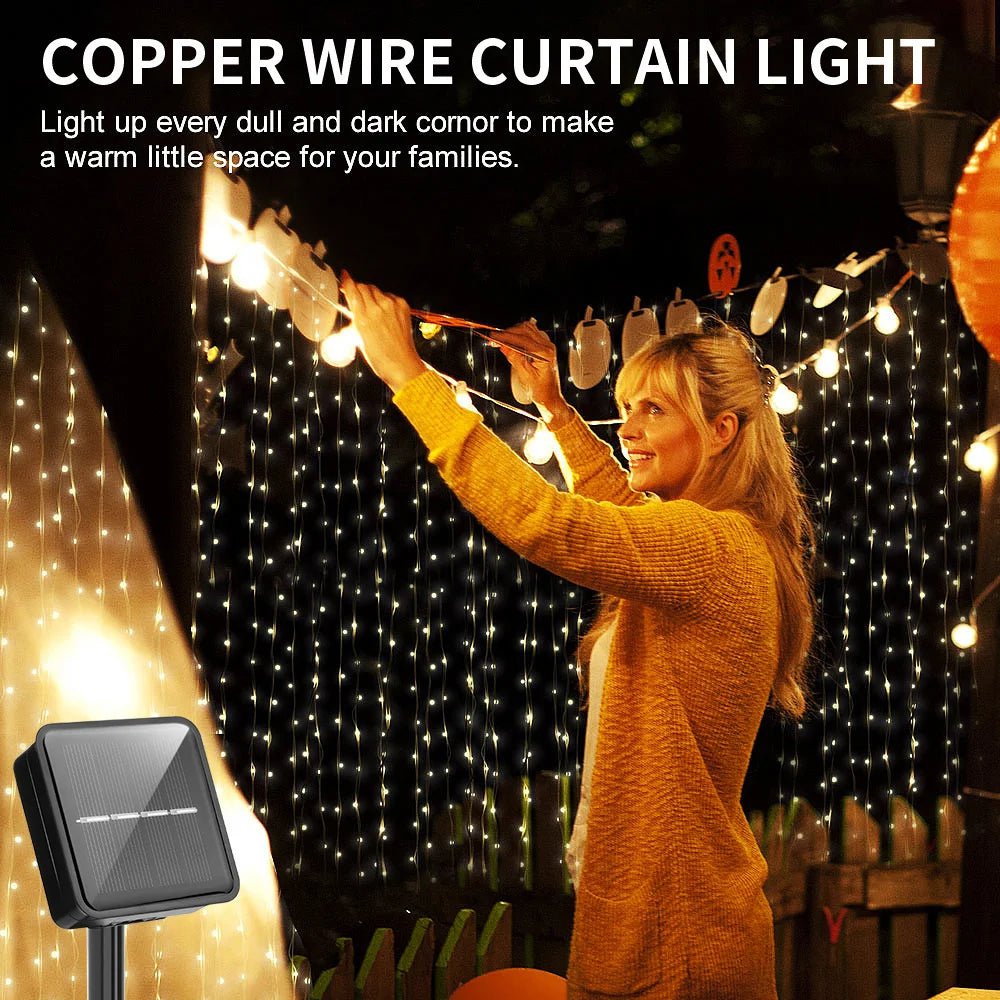 LED Solar Fairy Curtain Lights Waterproof Outdoor String Lights Christmas Garland String Lights Deco For Yard Garden Pavilion