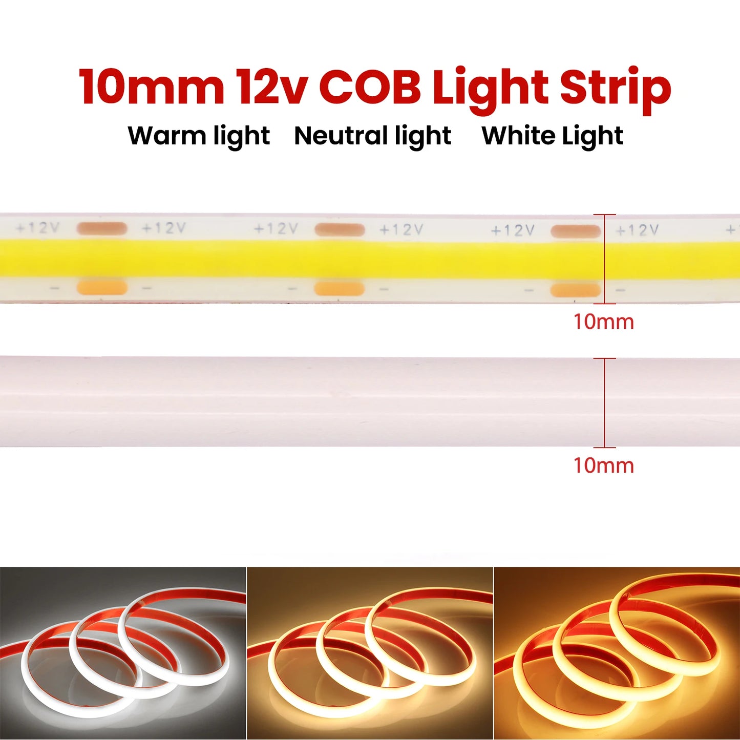 12V COB Solar Strip Light Outdoor IP68 Underwater Flexible Tube Rope Tape Lamp Ribbon 320LEDs/M Linear Lighting For  Swim Pools