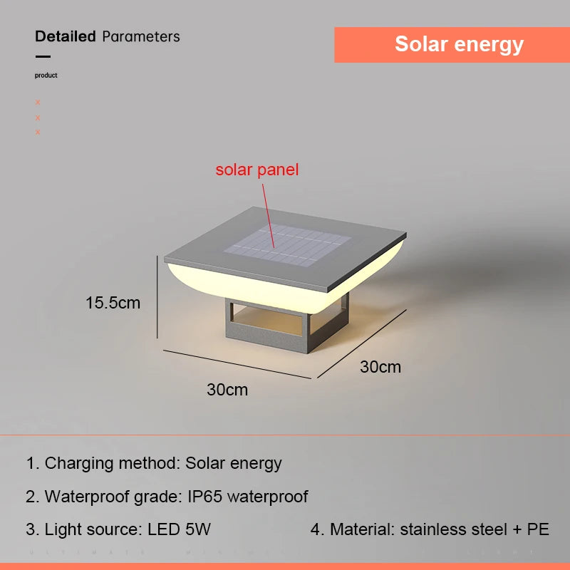 Solar Pillar Lights LED Wall Lamp Solar Energy Home Decor Lighting Outdoor Waterproof Fence Villa Gate Garden Door Courtyard