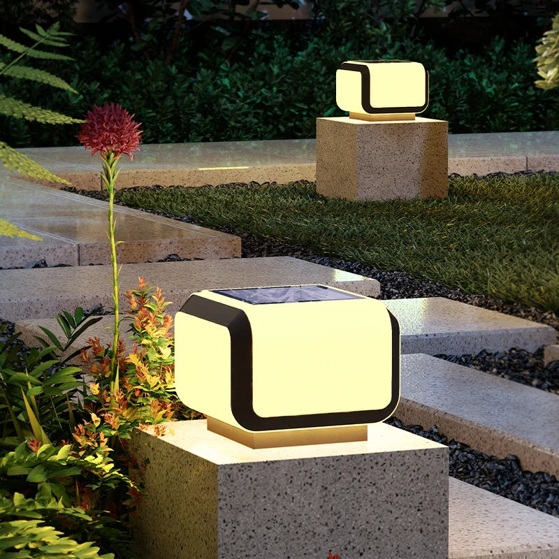 Solar Pillar Lights Outdoor Waterproof LED Wall Lamp Lighting Home Decor Solar Energy Square Lamp Villa Gate Garden Door Fence